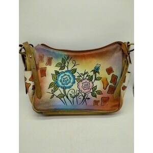 Floral Hobo bag Great Am. Leatherworks Hand painted adjustable shoulder strap